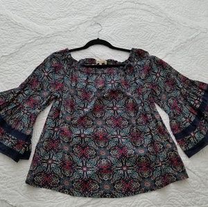 Off the Shoulder Bell Sleeve Floral Print Top sz M